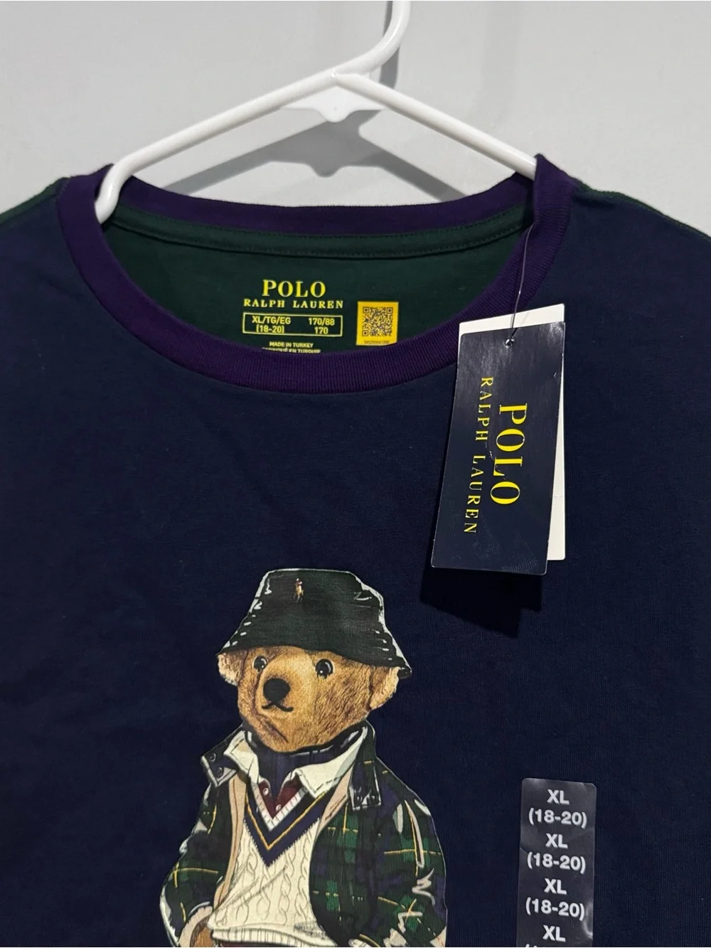 NWT Polo Ralph Lauren boy's Navy Polo Bear Graphic Tee - Colorblock Size XL